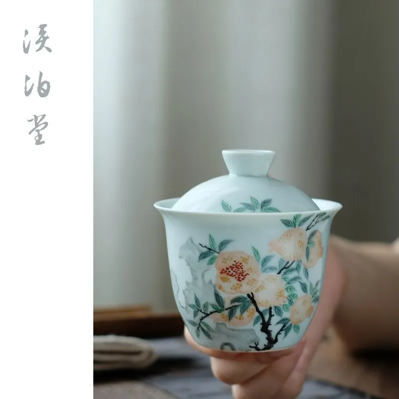 Jingdezhen Antique Tire Pure Hand Drawing Osmanthus Pomegranate Tureen Porcelain Set Bowl 120ml