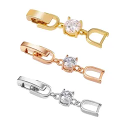5pcs White Gold Plated Crystal Rhinestone Brass Foldover Extension Clasp Set for DIY Bracelet Necklace Jewelry Making No Fade