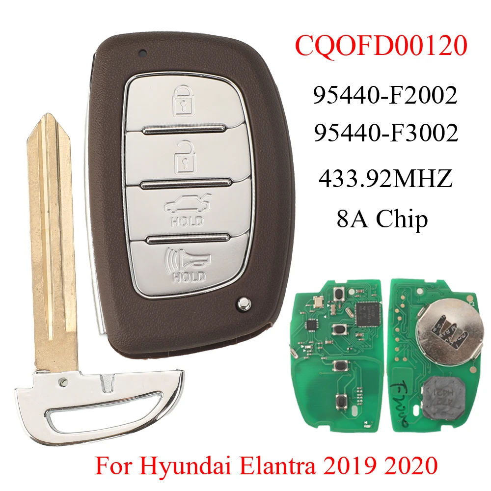 jingyuqin 4 Button Fob 433MHz 8A Chip Smart Car Key Remote Control 95440-F2002 F3002 CQOFD00120 For Hyundai Elantra 2019 2020