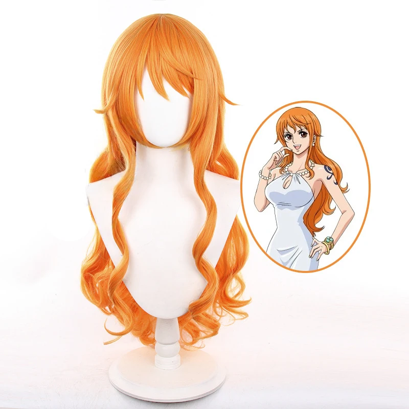 Nami Cosplay Pruik Anime Oranje lang Krullend Haaraccessoires Hoge Temperatuur Draadhaar Voor Vrouwen