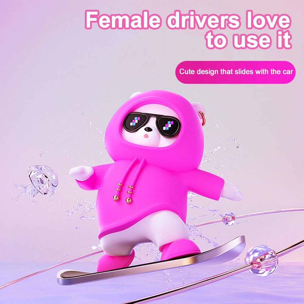 لوح تزلج على شكل دب مع قضيب تزلج للسيارة ، ديكور منزلق أوتوماتيكي ، إكسسوارات داخلية للسيارات ، هدية لطيفة #3