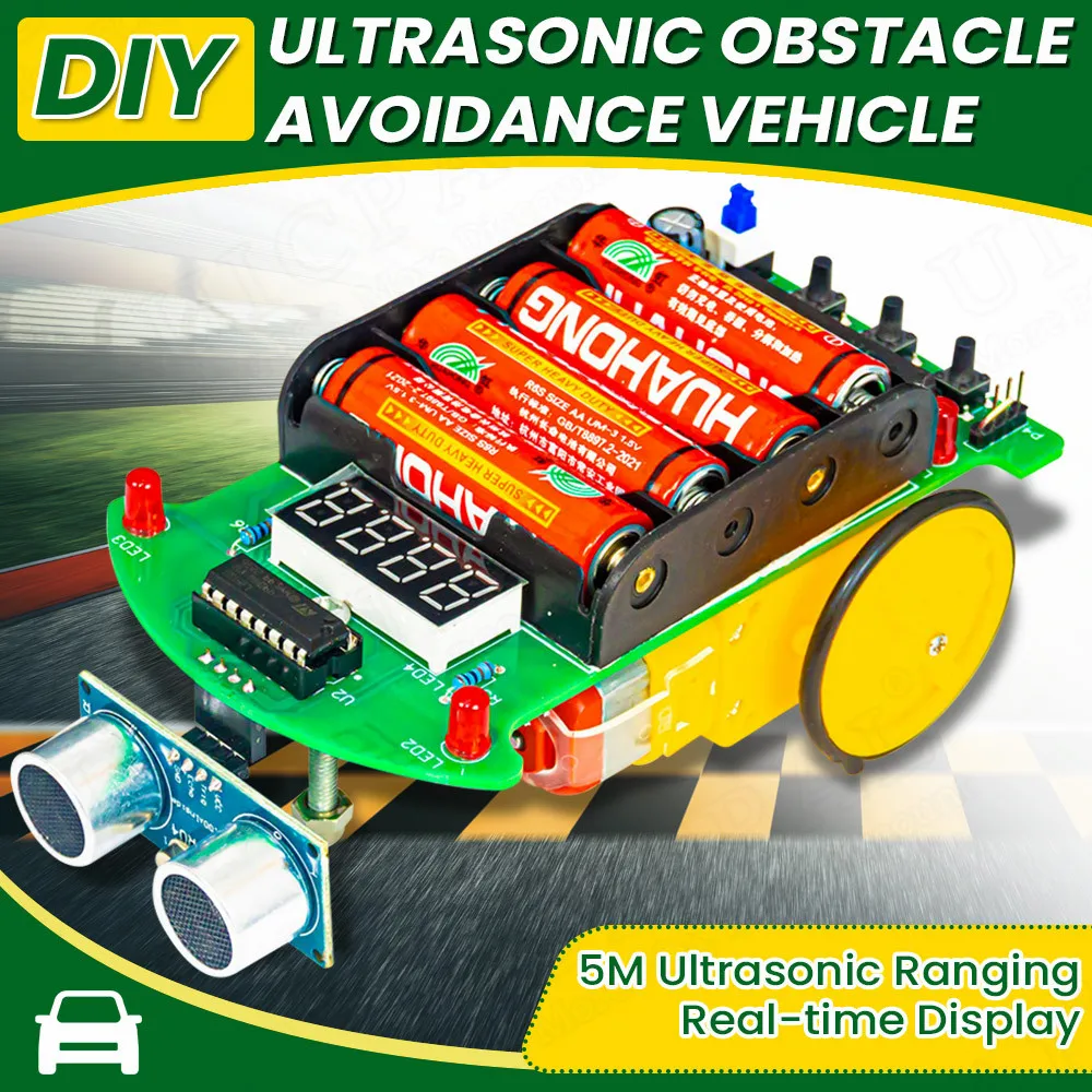 DIY ultrasonic ranging obstacle avoidance car electronic kit LED display programming intelligent car welding practice DIY kit