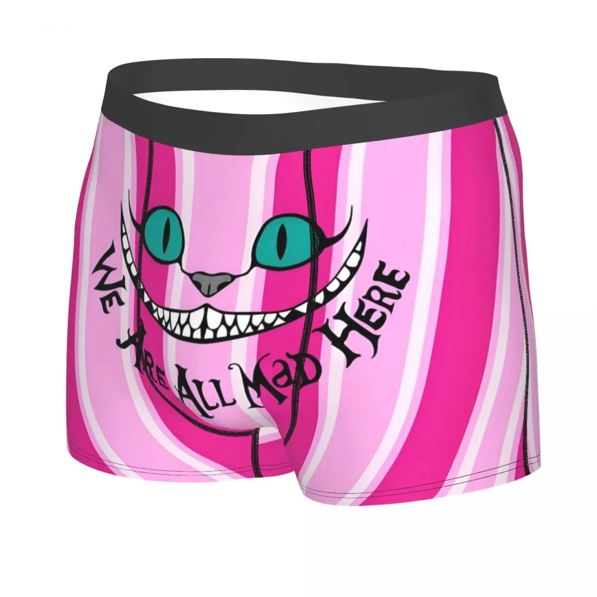 مخصص شيشاير القط الملاكمين السراويل الرجال نحن جميعًا جنون هنا ابتسامة الكرتون ملخصات الملابس الداخلية الجدة السروال