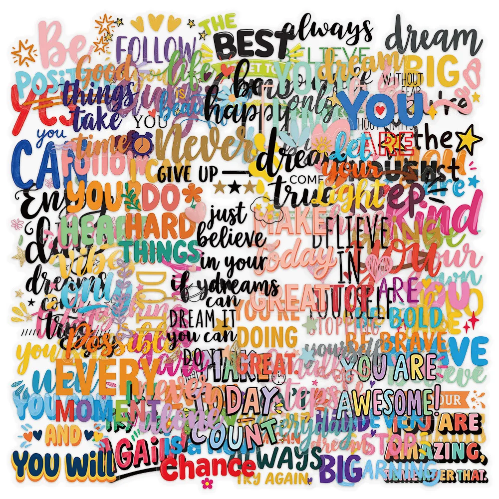 50pcs Inspirational Quote Stickers, Colorful English Motivational Positive Waterproof Decals for Notebook Pencil Case Laptop