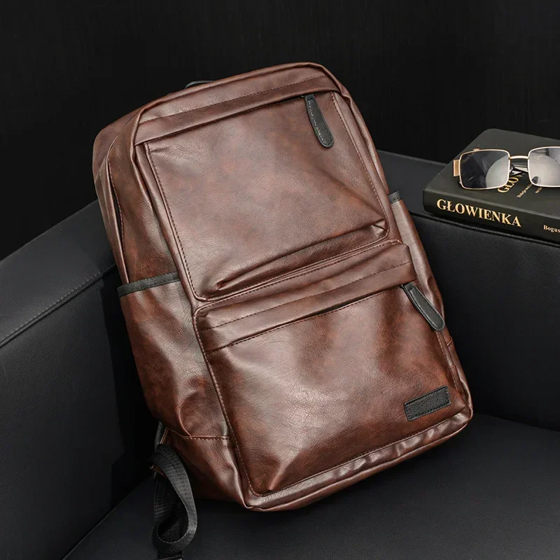 Large Size Men's Backpack Luxury Soft PU Leather Backpack Male Computer Bag Fashion Travel Camping Backpack Student School Bags