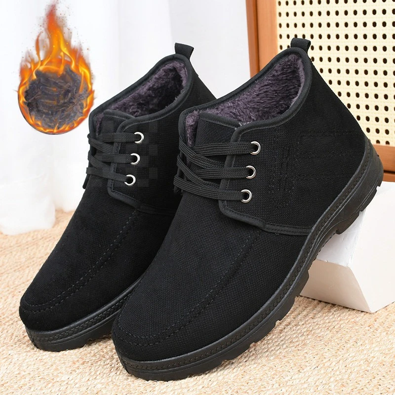 Herren Winterstiefel, Schnürstiefel mit Fleece-Futter, knöchelhohe Stiefeletten, rutschfeste, dicke Sohle, warm, für ältere Herren, lässige Baumwollschuhe. – Detail 13