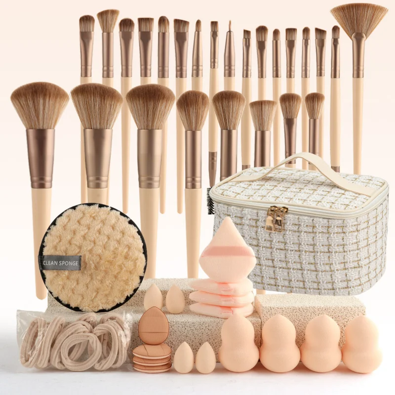 

44Set of beige style large-capacity makeup brushesinsPortable Handheld Toiletry Storage Bag Travel
