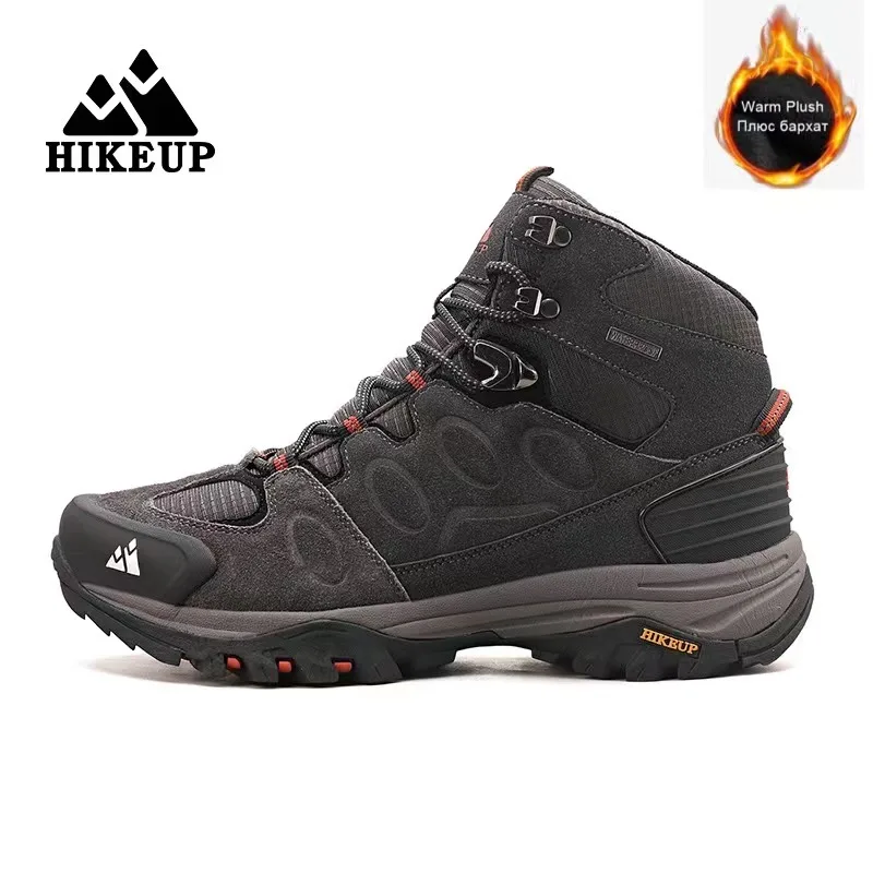 HIKEUP Winter Snow Boots Leather Hiking Shoes for Men Fur Sports Men\'s Designer Boots Outdoor Climbing Trekking Sneakers