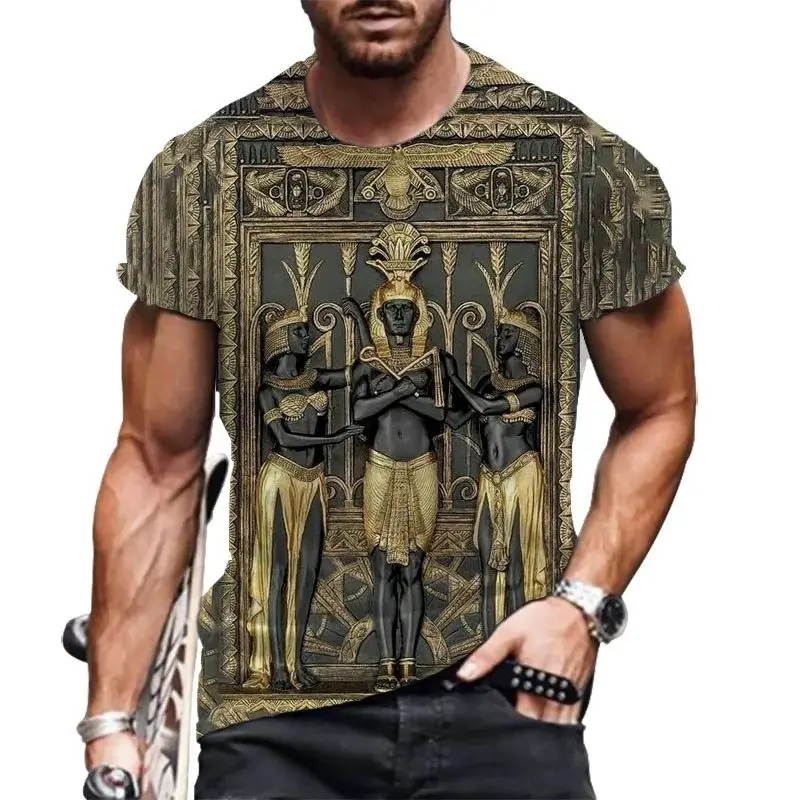 Summer Men\'s Harajuku Vintage Egyptian Elements Printed 3d Printed T-Shirt Fashion Breathable Plus Size O Neck Short Sleeve