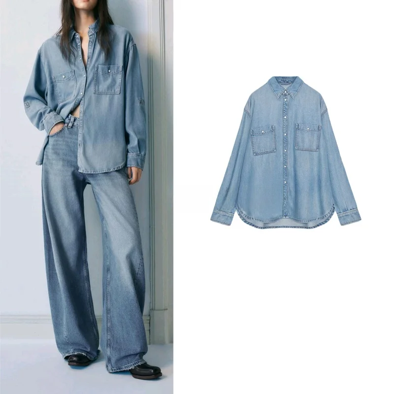 

Свободные женские джинсовые джинсы с длинным воротником-стойкой в стиле ретро, Новое осеннее поступление, повседневное дышащее хлопковое платье в стиле полиэстер...