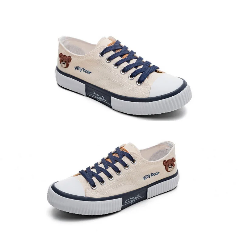 2024 spring new bear canvas shoes female students Korean version breathable all casual board shoes large size cookie shoes image 2