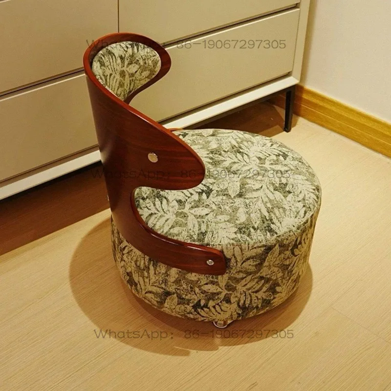 Low Stool Solid Wood Living Room Pulley Movable Small Round Stool Retro Backrest Yo Chair Leisure Chair
