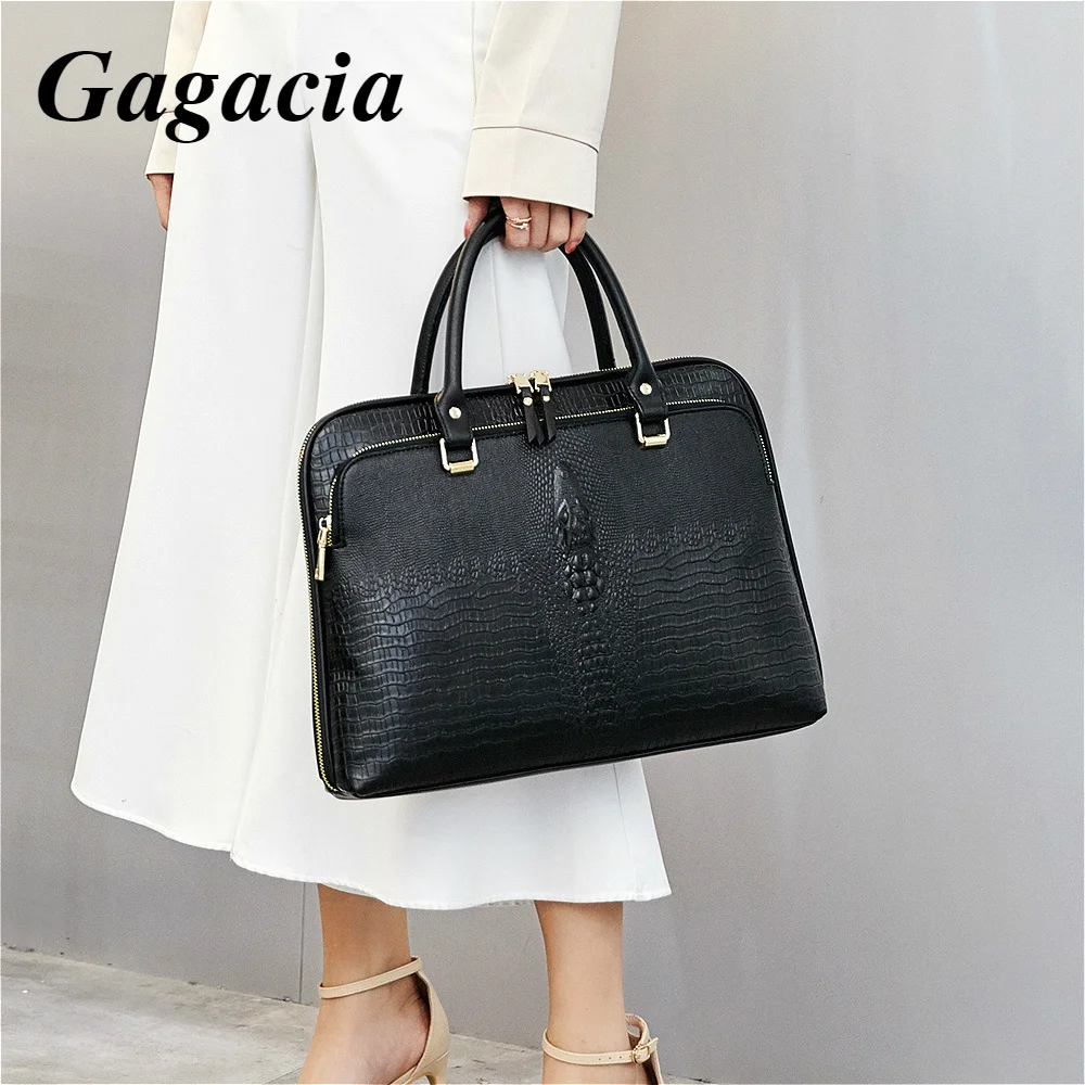 GAGACIA Fashion Business Women's Handbag Leather Briefcase For Woman Laptop Computer 14 Handbags Ladies Office Work Commuter Bag