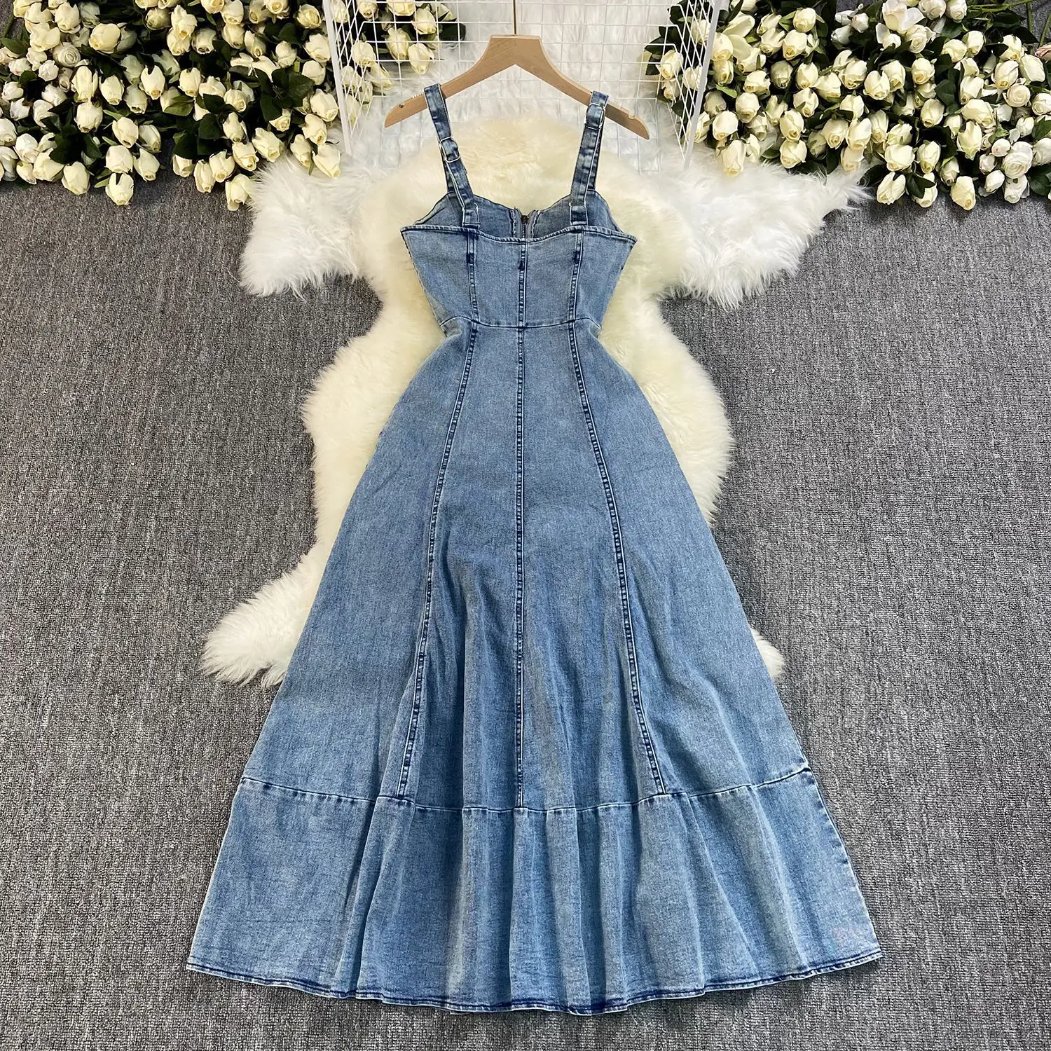 Long Denim Dress Women Dresses A Line Slim Fit Vestidos Zipper Sling Sleeveless Streetwear Elegant Splice Y2k Party Jeans 2025