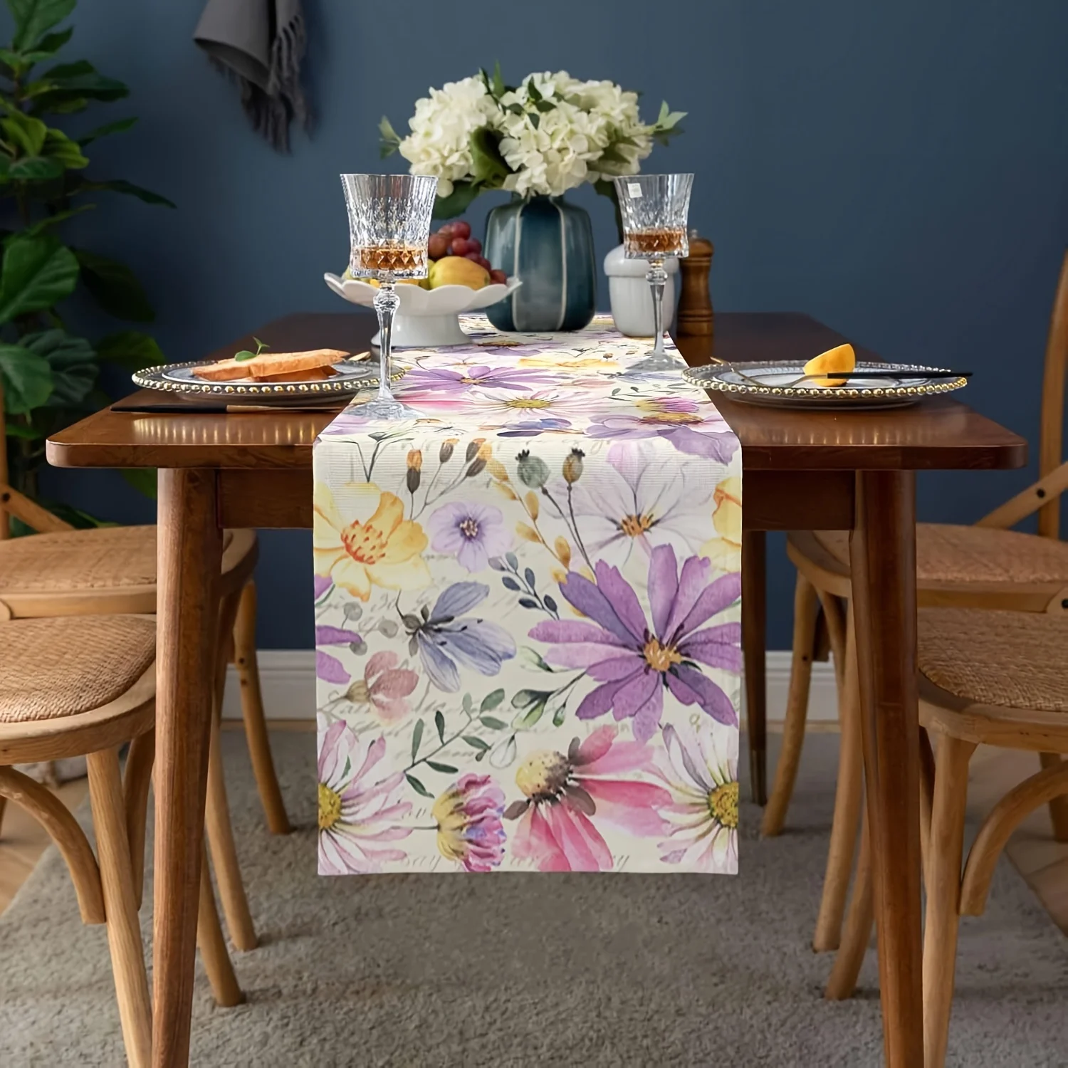 1 Piece of Watercolor Floral and Butterfly Pattern Table Runner, Suitable for Farmhouse, Indoor, Kitchen, Celebrations, Table Decoration, Restaurant, and Banquet Decoration Supplies