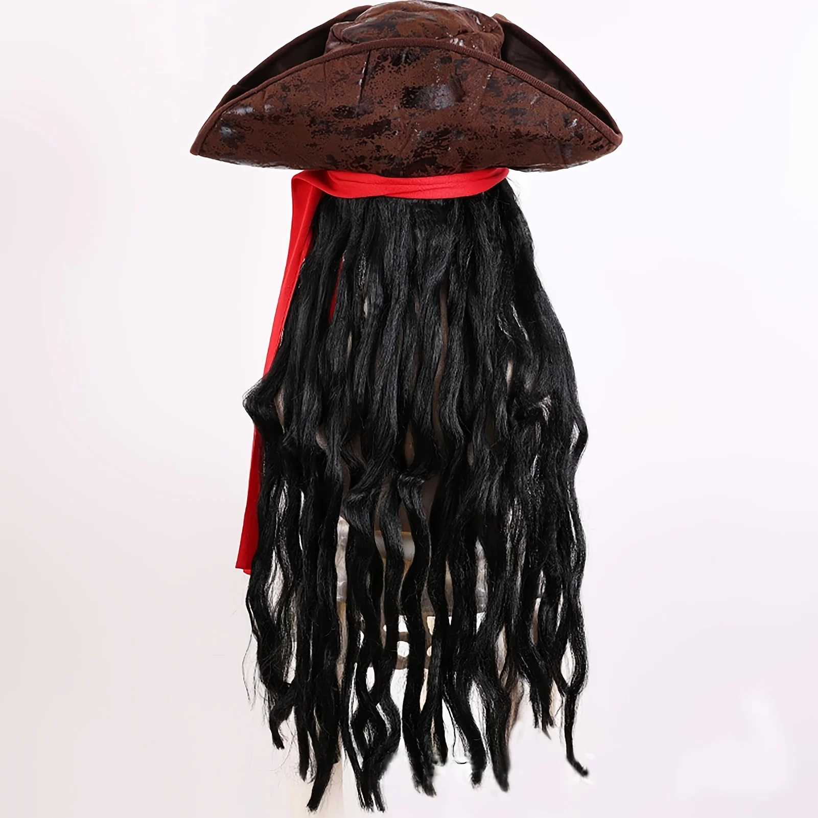 Ensemble d'accessoires de costume de pirate – Chapeau de pirate en polyester avec tresse, cache-yeux, collier et fausse barbe – Idéal pour Halloween, Carniv