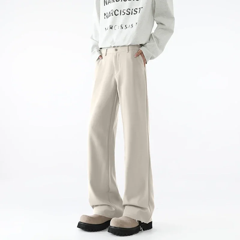 Spring Autumn Man's White Formal Pants Korean Style Casual Suit Pants Streetwear Draped Straight Loose Suit Dress Trousers Male