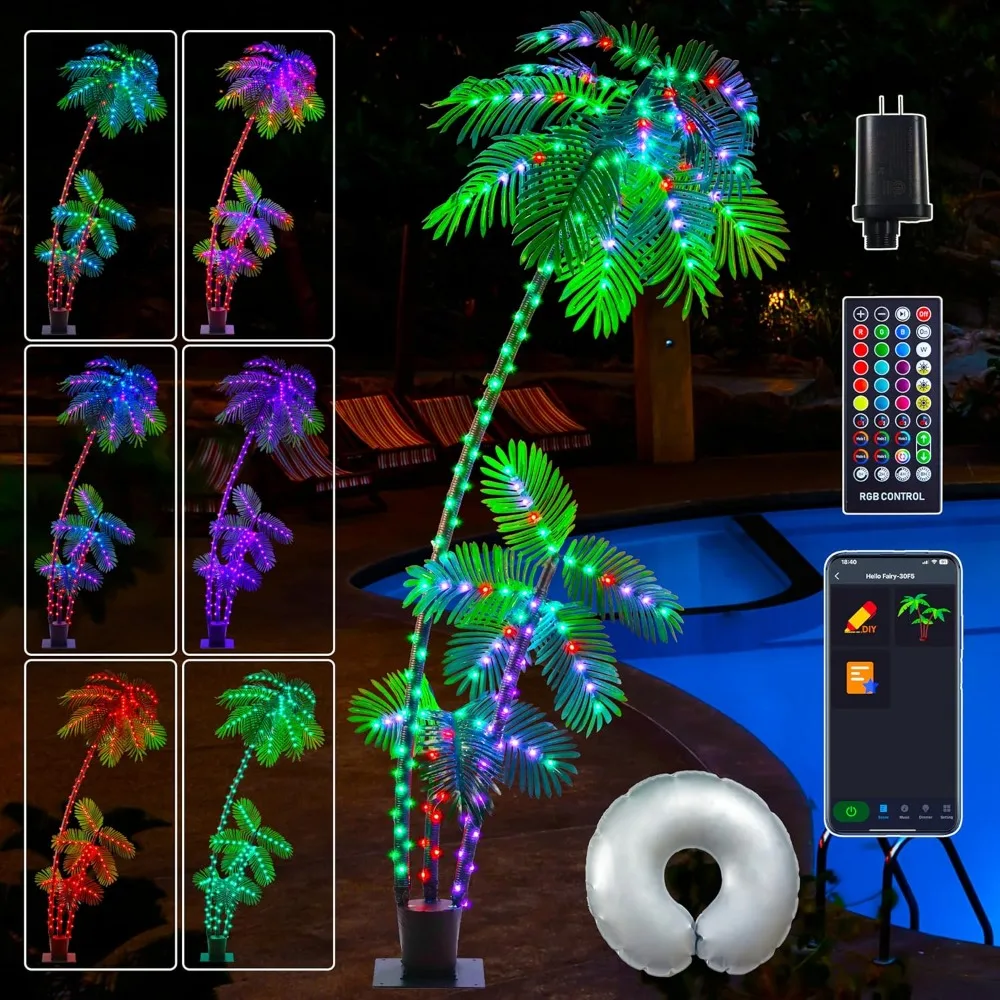 Smart Lighted Palm Tree, Artificial Palm Tree with 242 LED Lights, App and Remote Control, Outdoor Decorations for Pool