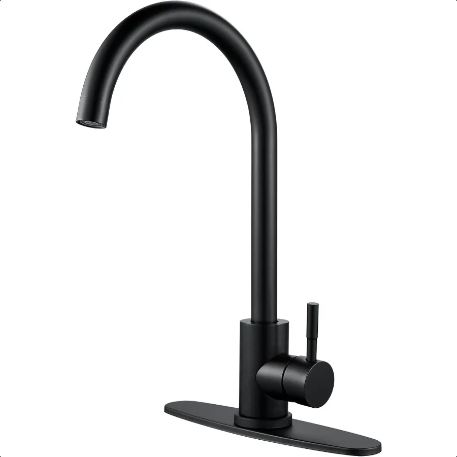 

Single Handle High Arc Matte Black Kitchen Faucet Stainl Steel Commercial Single Hole Kitchen Sink Faucet Modern One Hole Bar S