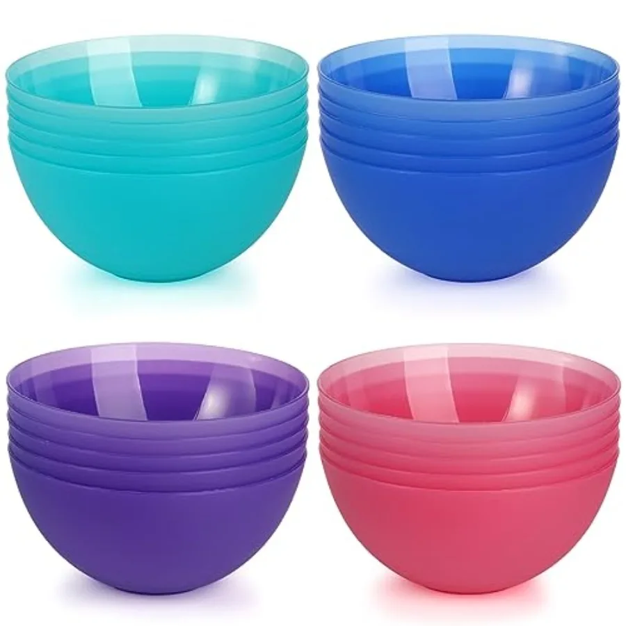 

20 Pack 24 Oz Plastic Salad Bowls 6 Inch Snack Bowls Lightweight Cereal Bowls Set for Pasta Soup Rice Clear 4 Colors Ideal for