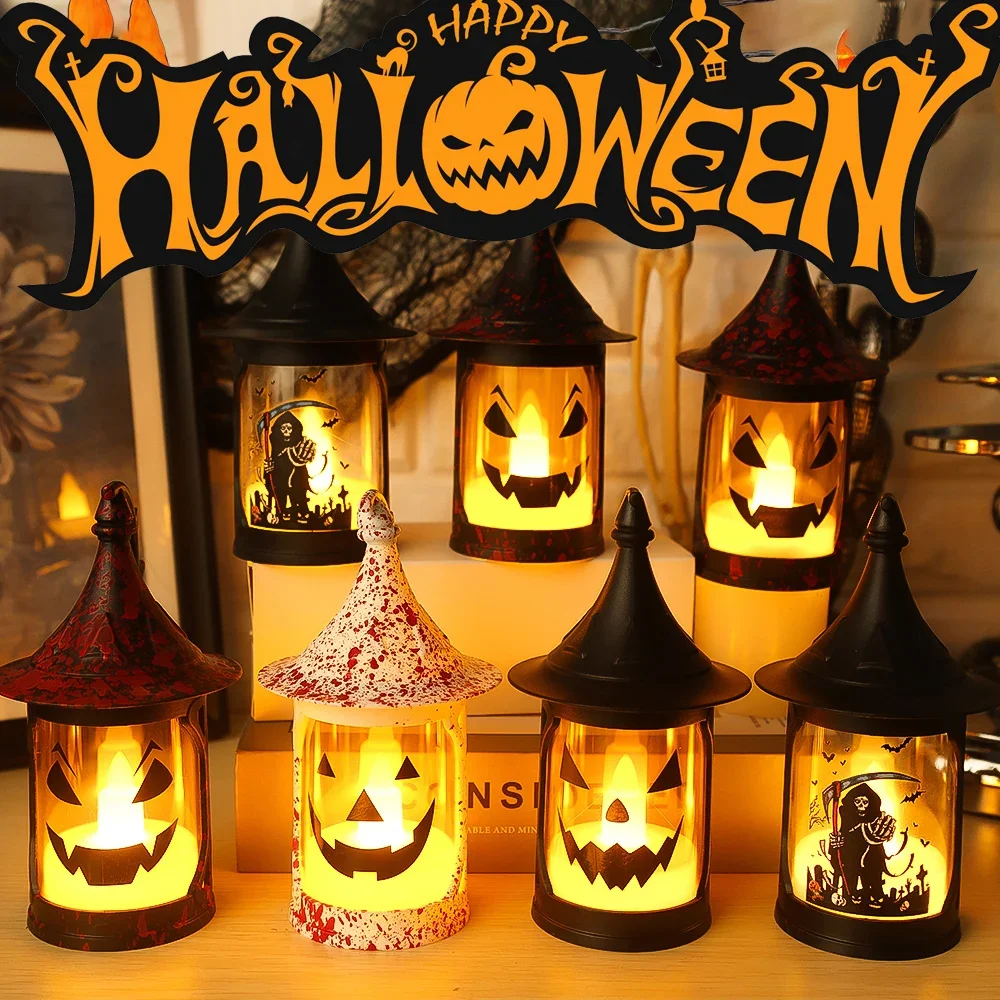 Vintage Halloween LED Lamps Horror Wind Lights Portable Lantern Bar Desktop Ornaments Halloween Party Home Decoration Props