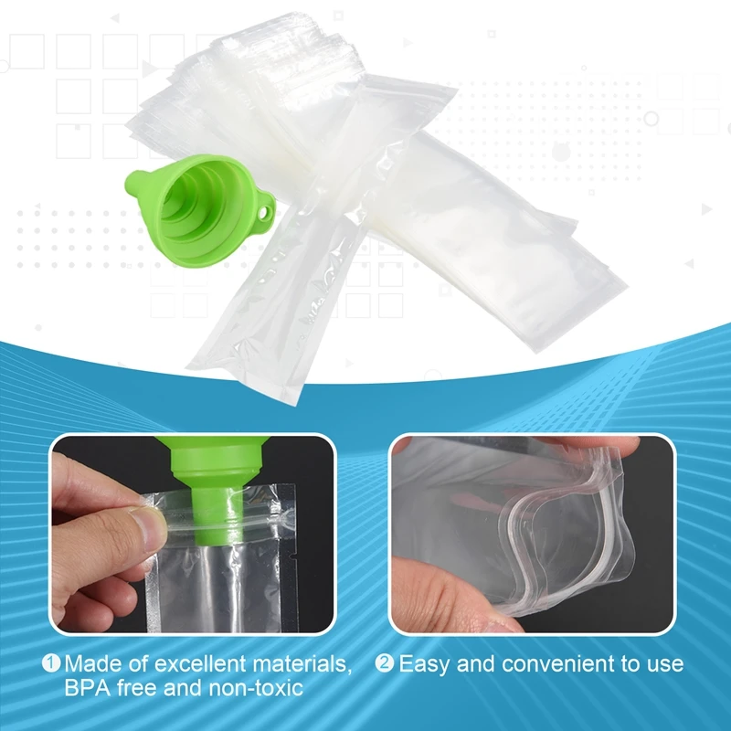 A56G-Disposable Popsicle Bags 120Pcs Freezer Tubes, Ice Bags With Funnel And Ice Sleeves For Juice, Ice Candy Pops, Fruit