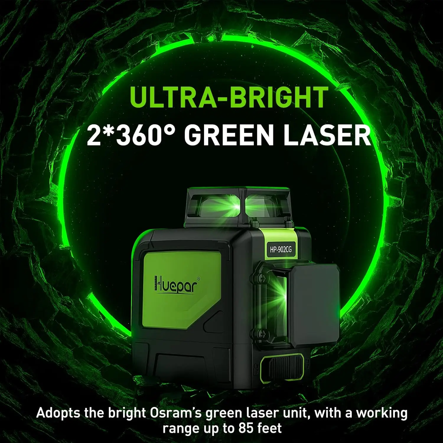 Imagem -02 - Huepar-laser Nível Linhas Cruz 360 ° Autonivelante Horizontal e Vertical Ferramenta com Receptor e Tripé