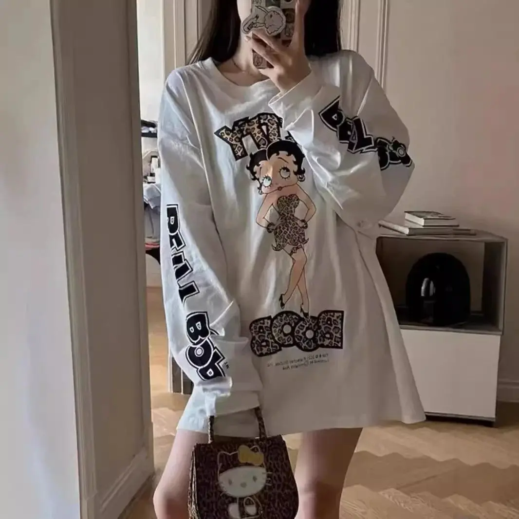 

Женская футболка с леопардовым принтом и длинным рукавом, круглым вырезом, из ткани Cleanfit, А-силуэт, другие материалы, ранняя осень 00