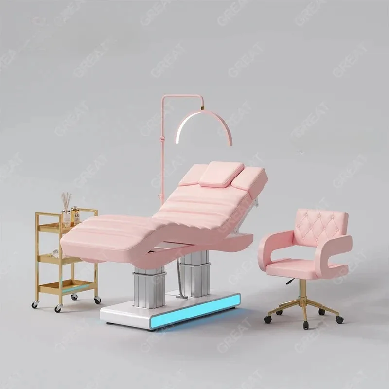 طاولة تدليك فاخرة شديدة التحمل وسرير كهربائي للتحكم في الاستلقاء 4 محركات لعيادة الصالون سرير سبا مع إضاءة #4
