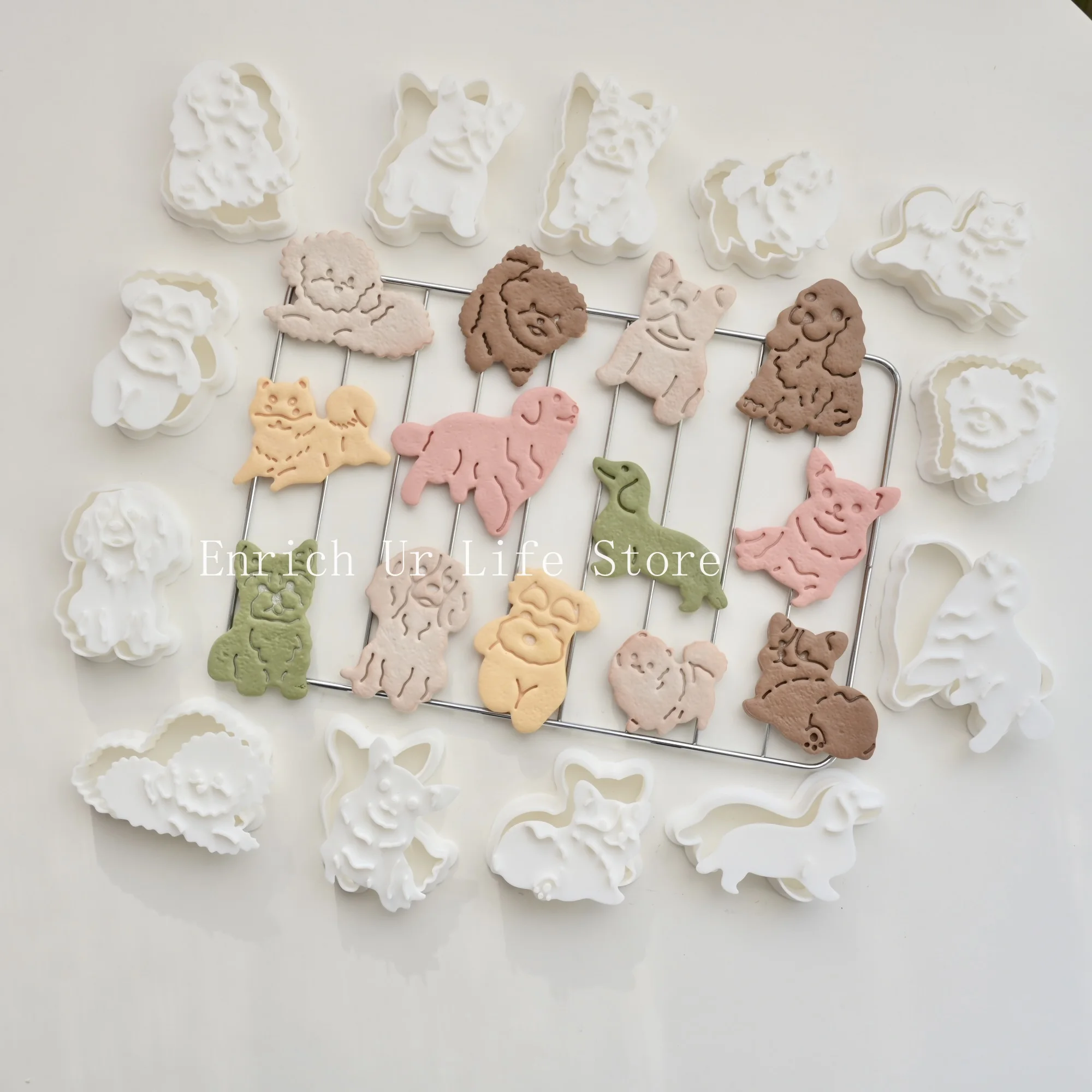 Cute Dog Biscuit Mold Animals Pet Dog Series Cookie Cutter Stamp 3D Plastic Confectionery Kitchen Baking Pastry Tools