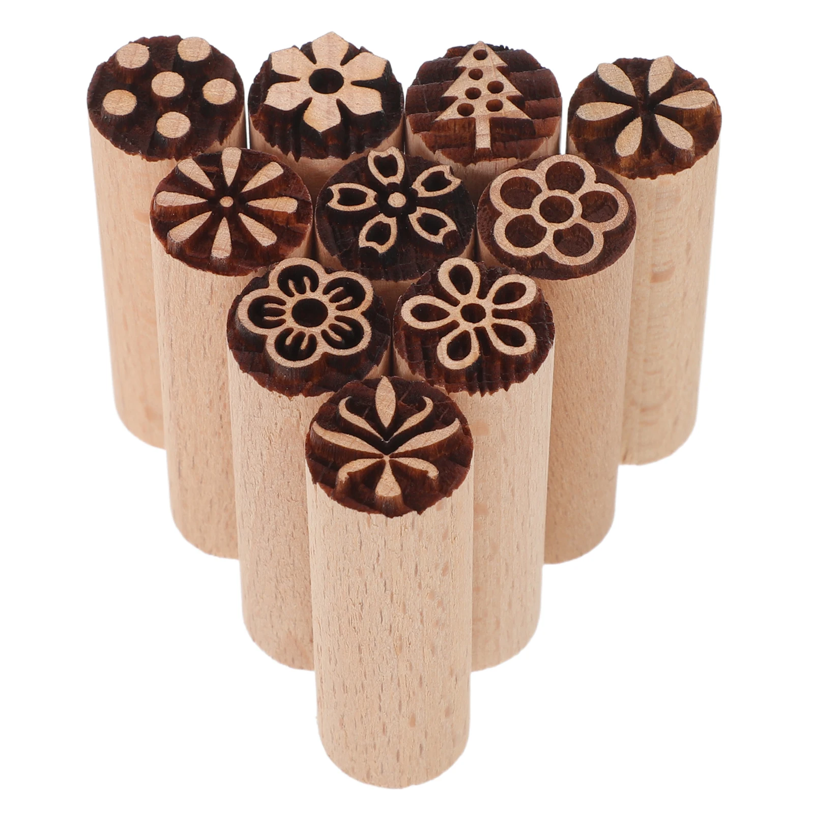

10pcs Hand Carved Wooden Stamps Floral Pattern Clay Stamp Set For Diy Polymer Clay Craft Pottery Scrapbooking Wood Carving