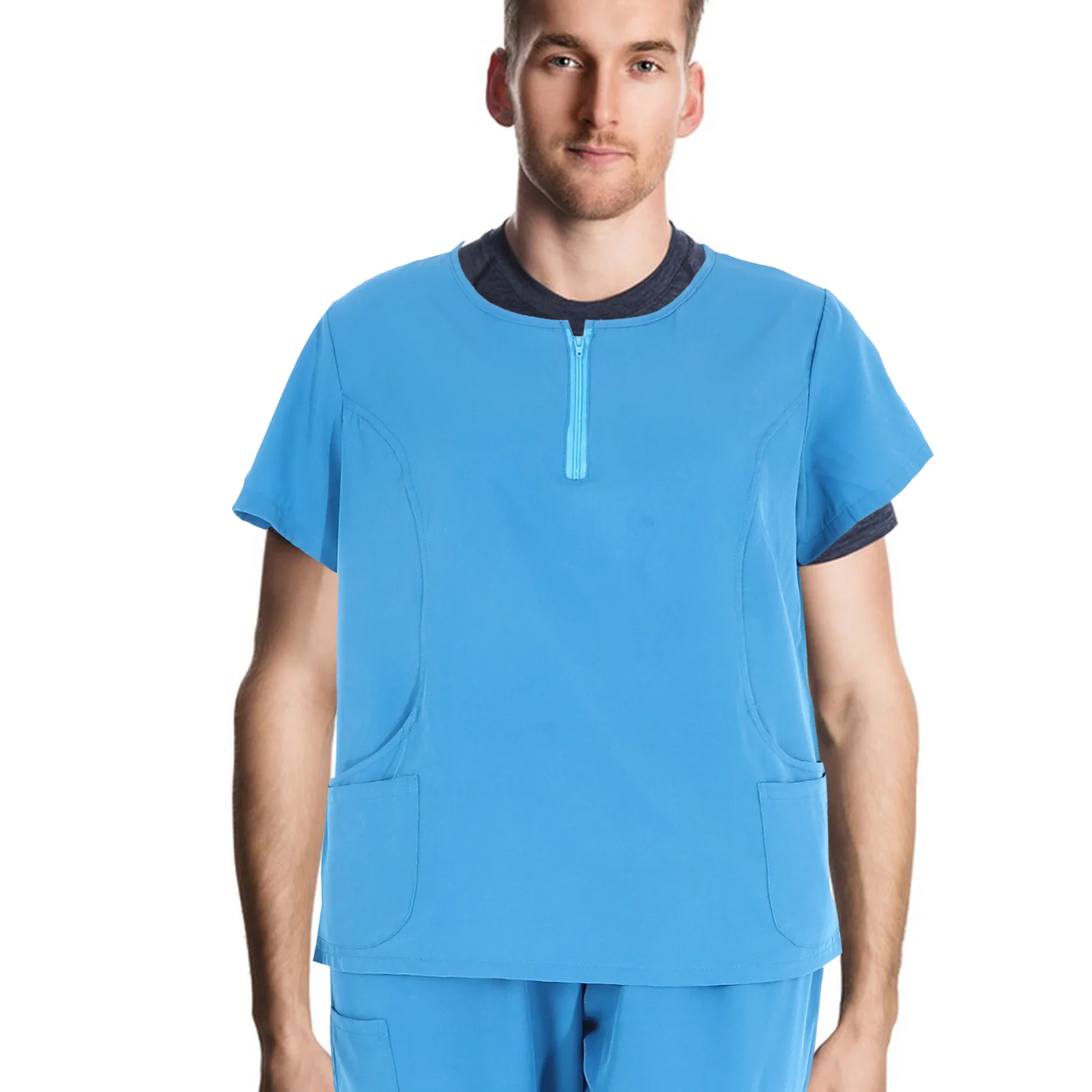 1Set Women Doctor Uniform Short Sleeve Classic Pockets Design Breathable Comfortable Medical Work Clothes Woman Doctor Uniform