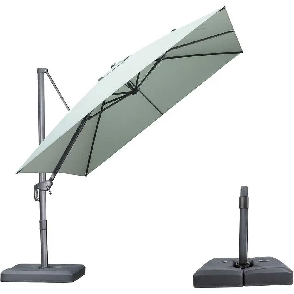 

10 T Outdoor Umbrella with Base Patio Cantilever Umbrella with 3 Years ade ResiRecycled abric Oset Square with 360-degree Rotati