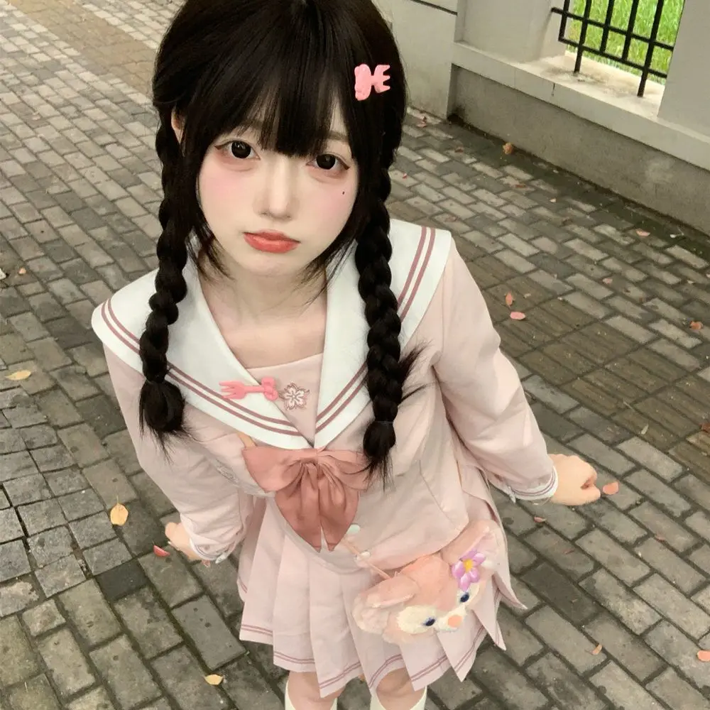 

Sweet Hot Girl Preppy Style Suit Women's Spring Long-sleeved Sailor Collar Shirt High Waist A-line Pleated Skirt Two-piece Set