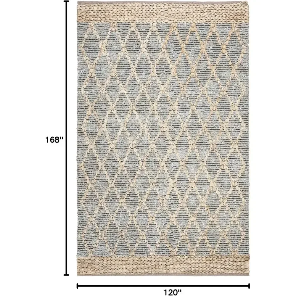 Handwoven Moroccan Trellis Jute Rug - 10' x 14', Light Blue, Perfect for High Traffic Living Spaces