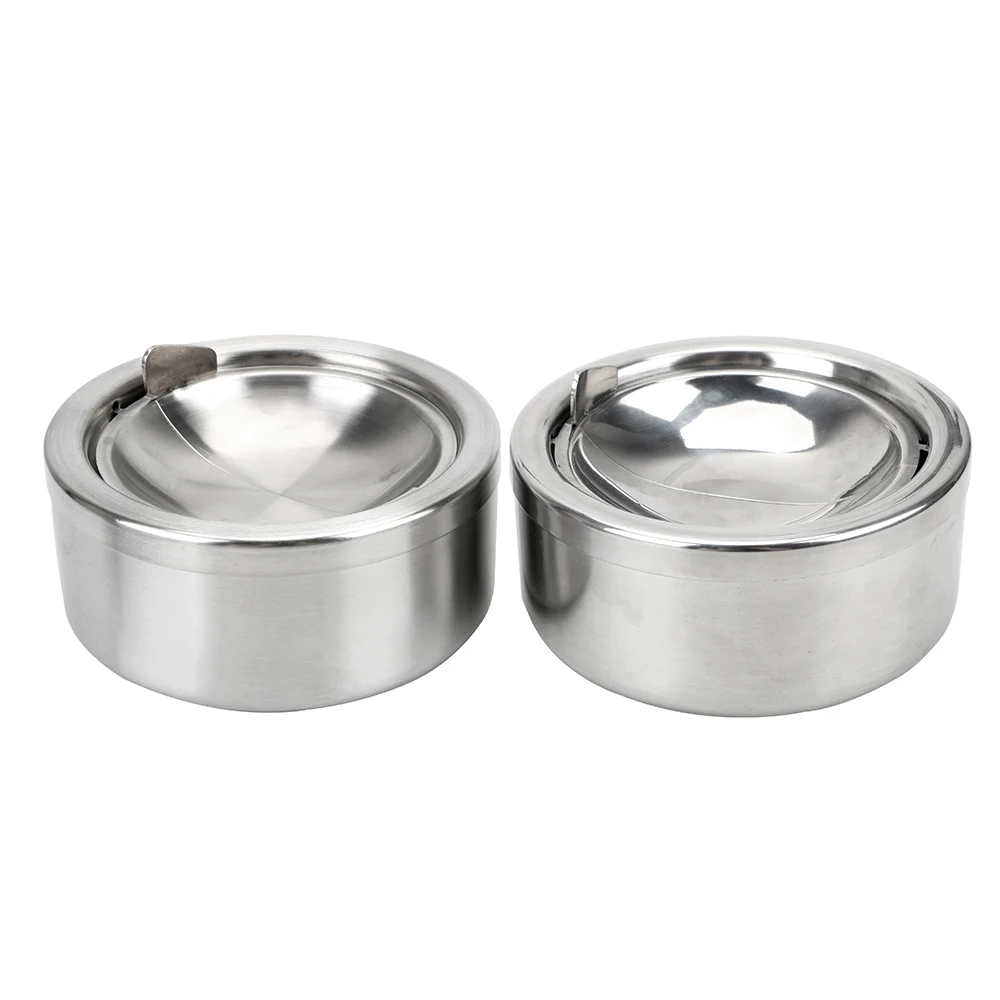 Cigarette Ashtray Stainless Steel Round With Lid Windproof Ash Storage Case