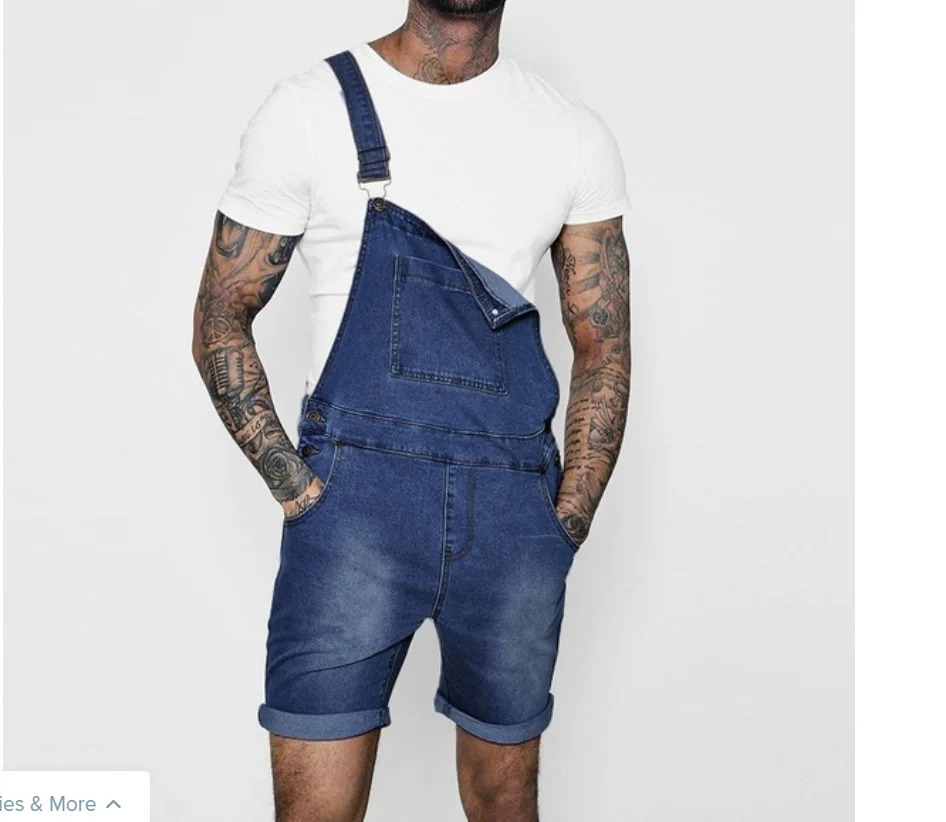 Men's Vintage Denim Summer Shorts Jeans Straight Denim Jumpsuit Fashion Suspenders Hip-hop Overalls Pants Solid Casual Pants