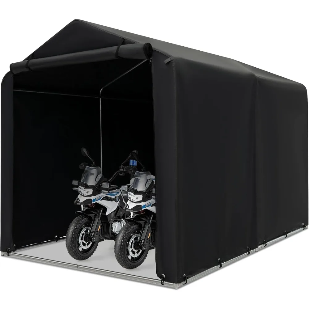 7X5.2 X 5.4Ft riparo per tenda di stoccaggio con porta con cerniera arrotolabile, telaio in acciaio, copertura impermeabile, corda del vento e palo di terra, posto auto coperto