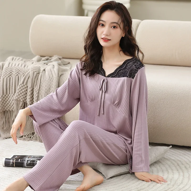 Pajama Pants Set Long Sleeve Pants Women's Clothing Spring Autumn Button Cardigan Comfortable Casual Fashionable Breathable