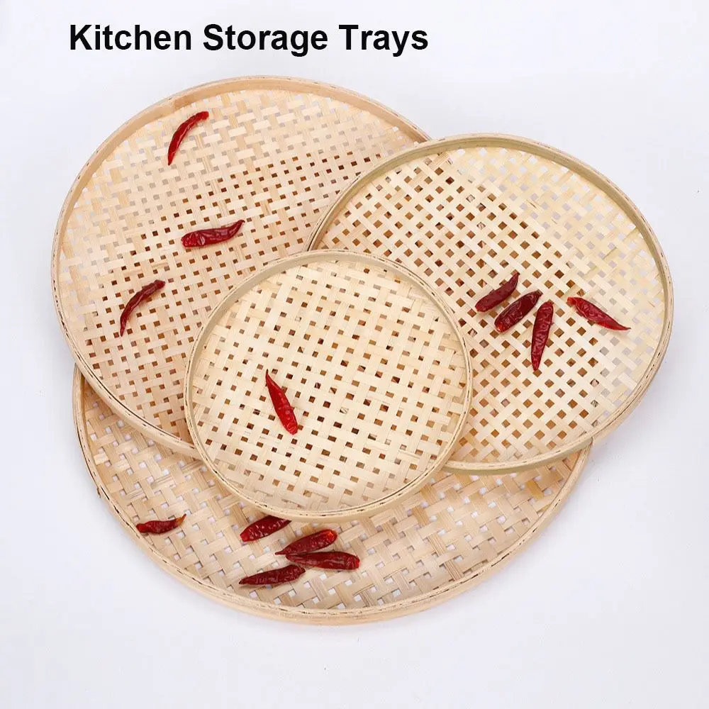 High Quality Handmade Weaving Bamboo Sieve Raft 6 Sizes Easy To Clean Round Dustpan Kitchen Storage Trays Home Decor
