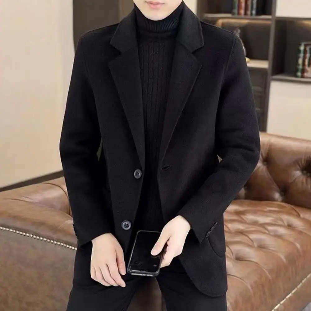 Breathable Winter Coat Men's Woolen Coat with Lapel Collar Single Breasted Casual Jacket Long Sleeve Outerwear with for Cold