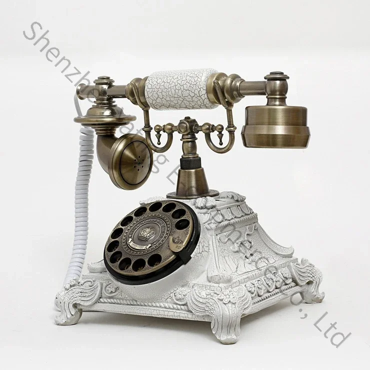 Vintage home telephone with rotary dial design,retro landline phone,European speaker and redial functionwith mechanical ringtone