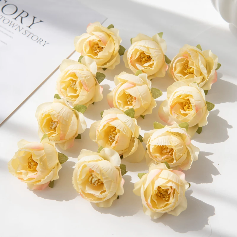 10 Stück Künstliche Blumen für Scrapbooking, Hochzeitsdekoration, Valentinstagsgirlande, Heimdekoration, Kunstseiden-Pfingstrosen, Gartenrosenbogen – Detail 7