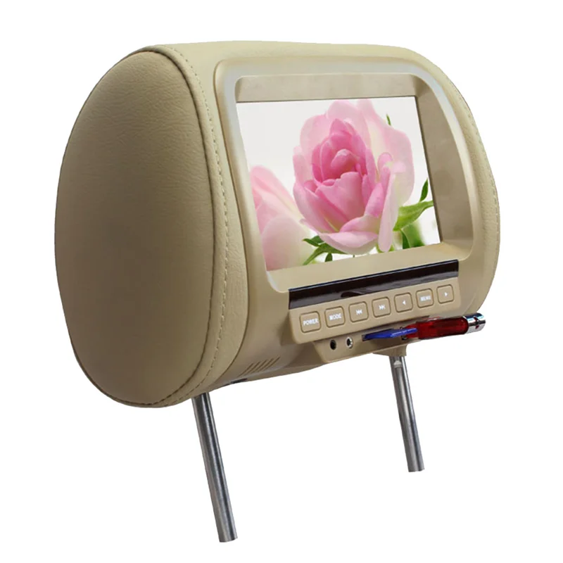 Universal 7Inches Car Headrest Monitor Screen Rear Seat Entertainment Multi-Media Player for AV USB SD MP4 MP5 FM Beige