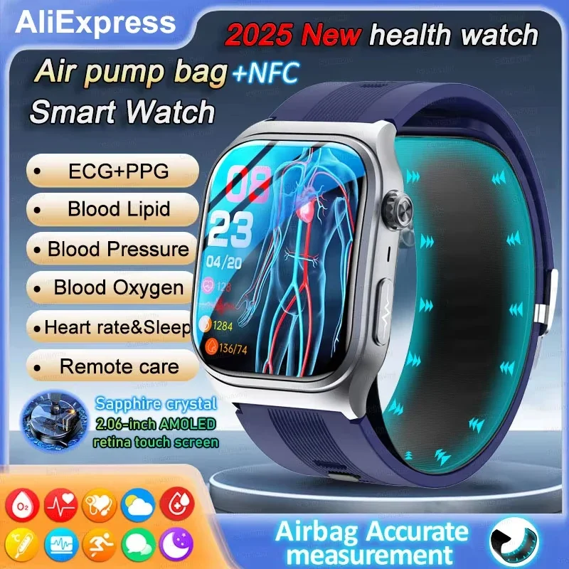 

2025 New Smart Watch Air Pump Blood Pressure Lipid Uric Acid ECG Body Temperature Bluetooth Call Health Smartwatch