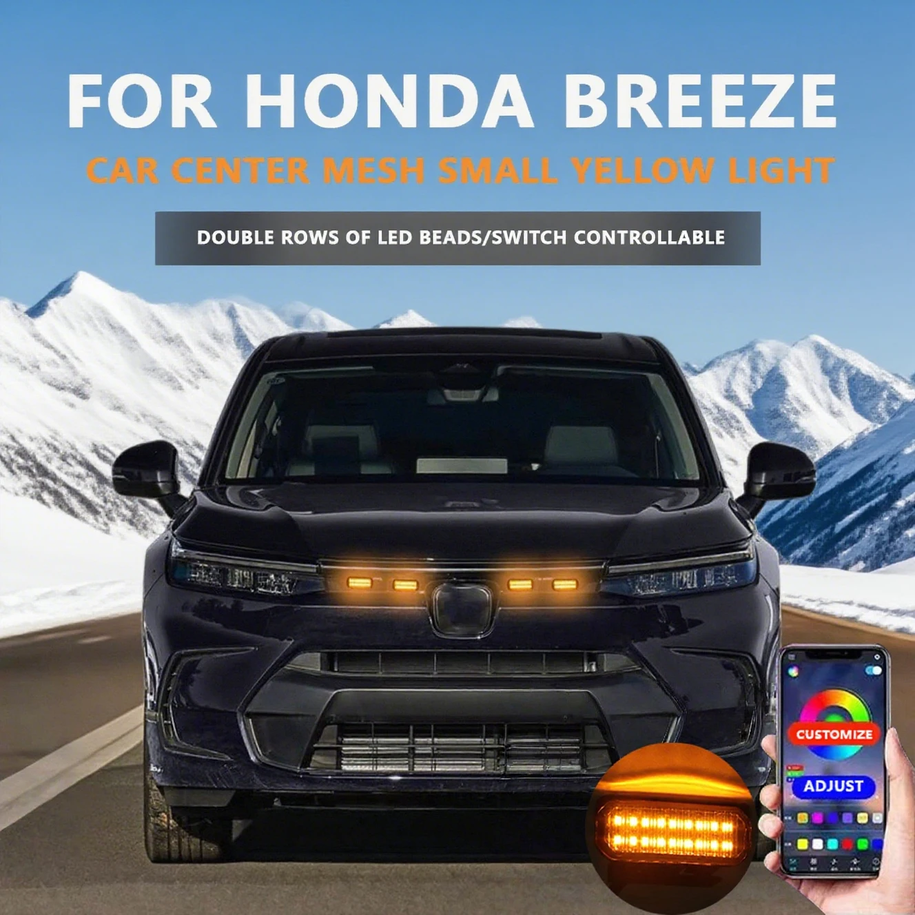 

FOR HONDA BREEZE Front Grille Led Lights Car LED Daytime Running Light YellowWhite 4 Pcs center mesh small yellow light