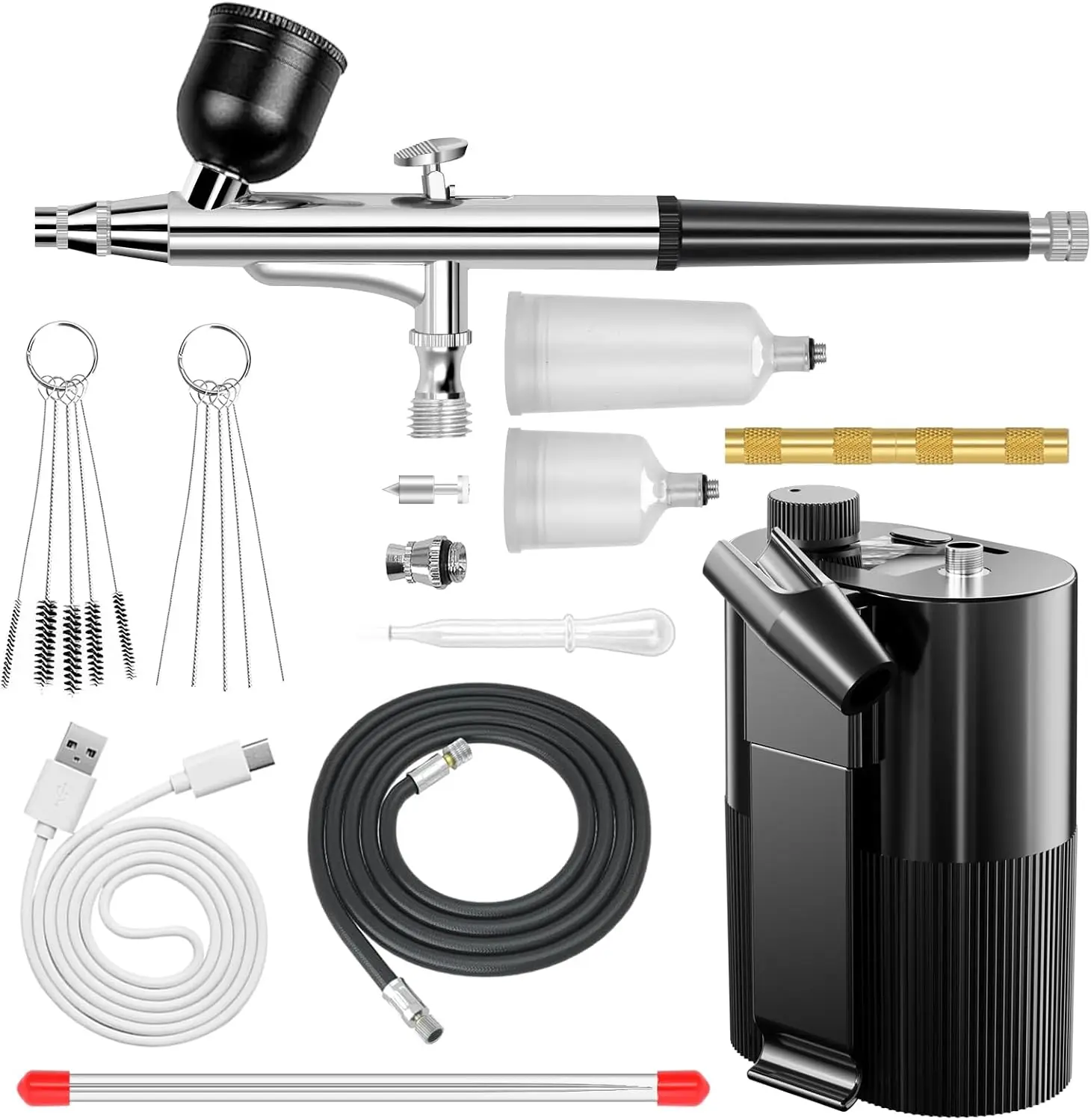 

Airbrush Kit with Compressor 50PSI High Pressure Air Brush Set Non-Clogging Airbrush Gun Cordless Rechargeable Airbrush Kit