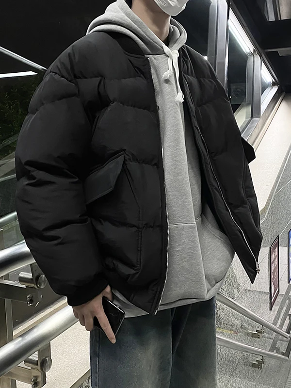 Men's Bomber Pilot Jacket Cotton Coat Winter Loose Fit Stand Collar American High Street Black Thickened Cotton Clothing