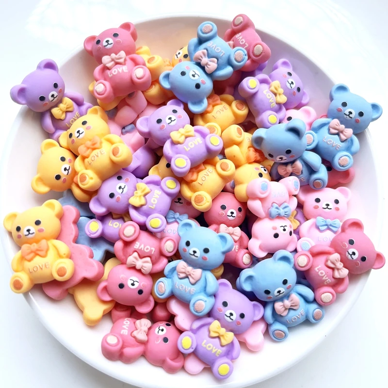 10pcs mix Kawaii cute bear flat back resin Cabochon scraping crafts for DIY jewelry discovery accessories in the hair bow center