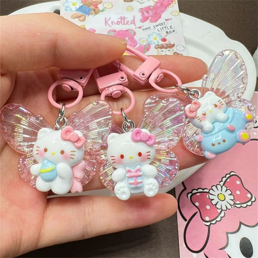 1 Set Kawaii Butterfly Keychain HelloKittys Keyring Cartoon Key Ring on The Phone Pendant for Bags Car Key Holder Earphone Gift